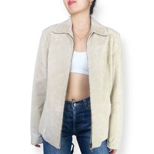 Vintage Pritti Kristen Blake Taupe Genuine Leather Zip Jacket M